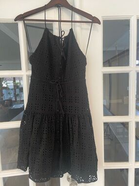 J. Crew Anguilla Mini-Halter Dress in Black Eyelet